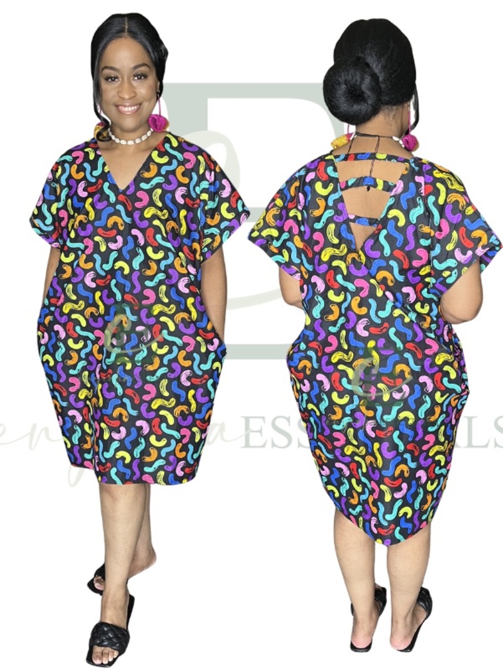 Colorful Abstract Print Open Back Mini Boubou | One Size (M–XXL)